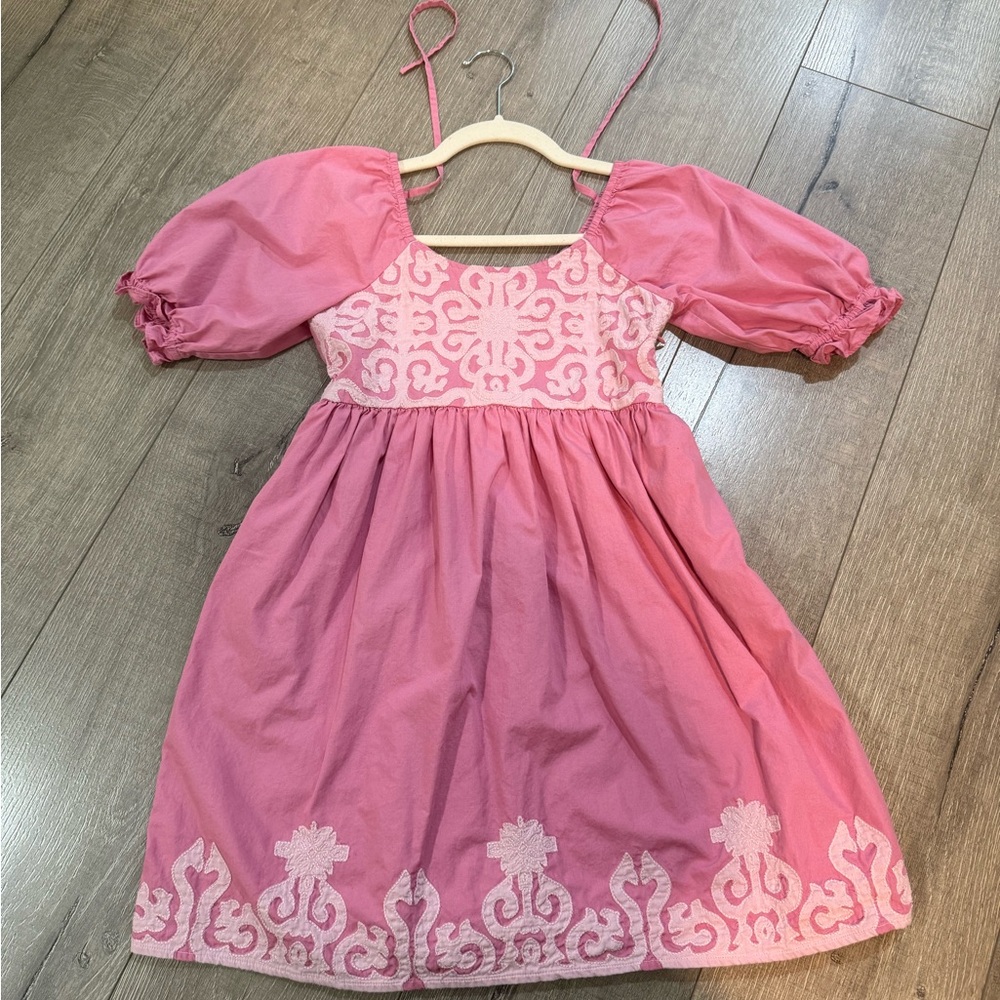 Roller Rabbit Pink Embroidered Puff-Sleeve Dress